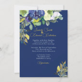Invitation Elégant Mariage bleu foncé floral marine (Devant)