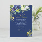 Invitation Elégant Mariage bleu foncé floral marine (Debout devant)