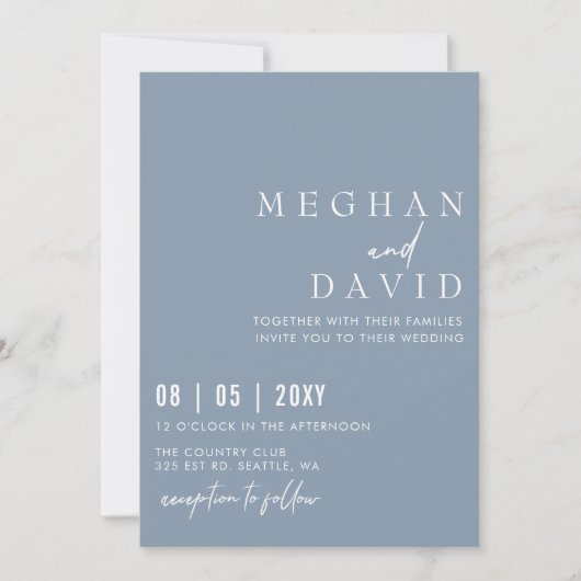 Invitation Élégant Mariage bleu foncé simple écrit main (Devant)