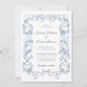 Invitation Élégant Mariage bleu foncé Vintage (Devant)