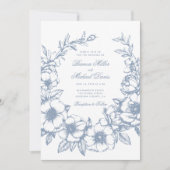 Invitation Elégant Mariage Bleu Main Tiré Wreath (Devant)
