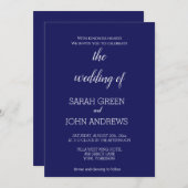 Invitation Elégant Mariage bleu marine de minuit (Devant / Derrière)