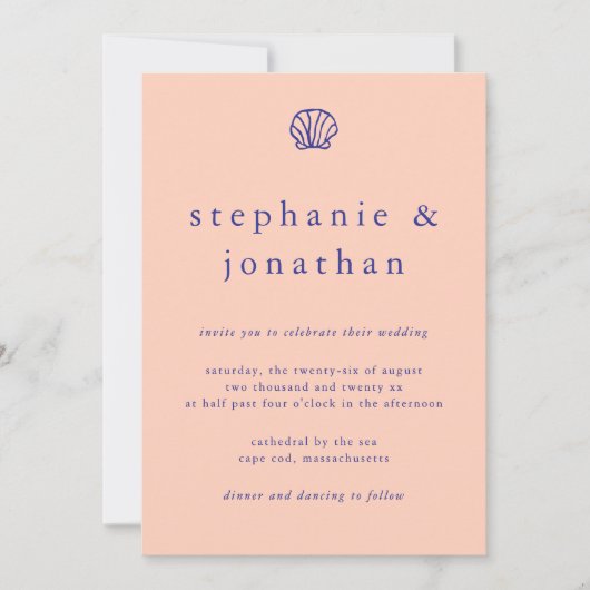 Invitation Elégant Mariage bleu marine de pêche côtière (Devant)