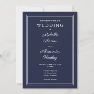 Invitation Élégant Mariage bleu marine moderne frontière