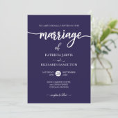 Invitation Élégant Mariage bleu marine Script (Debout devant)