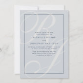 Invitation Élégant Mariage bleu Monogramme (Devant)