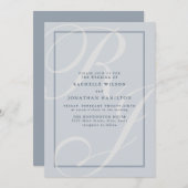 Invitation Élégant Mariage bleu Monogramme (Devant / Derrière)