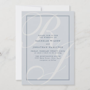 Invitation Élégant Mariage bleu Monogramme