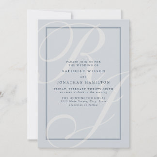 Invitation Élégant Mariage bleu Monogramme