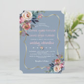 Invitation Elégant Mariage bleu rose rose floral or Dusty (Debout devant)