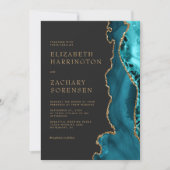 Invitation Élégant mariage bleu sarcelle agate or (Devant)