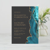 Invitation Élégant mariage bleu sarcelle agate or (Debout devant)