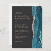 Invitation Élégant Mariage Bleu Sarcelle Agate Or Rose (Devant)