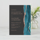 Invitation Élégant Mariage Bleu Sarcelle Agate Or Rose (Debout devant)
