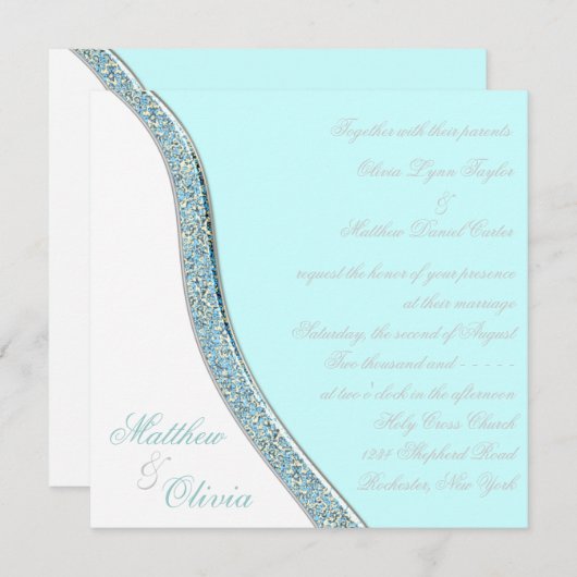 Invitation Élégant Mariage bleu Turquoise (Devant / Derrière)
