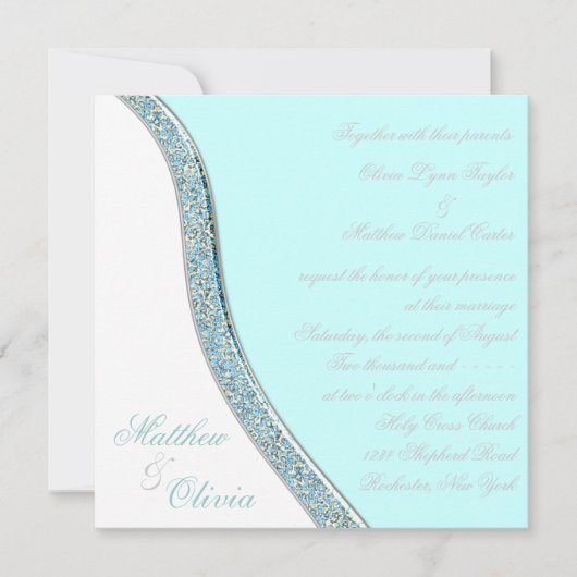 Invitation Élégant Mariage bleu Turquoise (Devant)