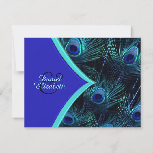 Invitation Élégant Mariage bleu Turquoise et bleu royal Peaco (Devant)