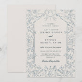 Invitation Élégant Mariage bleu victorien Floral (Devant / Derrière)
