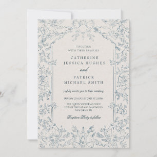 Invitation Élégant Mariage bleu victorien Floral