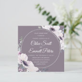 Invitation Élégant Mariage bleu violet fleuri argent (Debout devant)