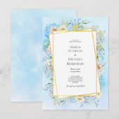 Invitation Élégant Mariage Blue Hydrangea (Devant / Derrière)