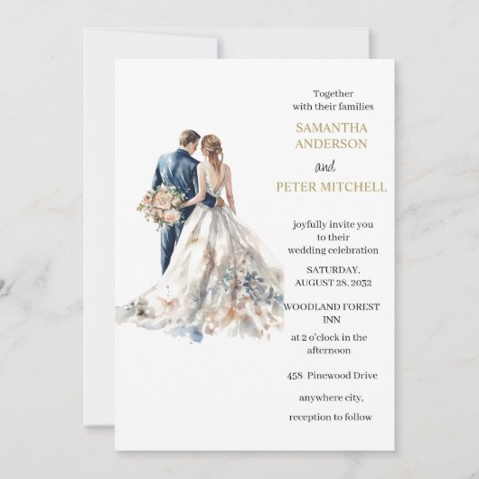 Invitation Élégant Mariage Blush (Devant)