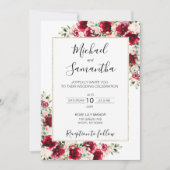 Invitation Élégant Mariage Blush et Red Roses (Devant)