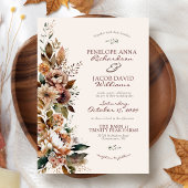 Invitation Élégant Mariage Bohème d'Automne aux Fleurs de Bou