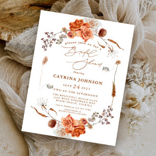 Invitation Élégant mariage bohème orange brûlé floral Shower