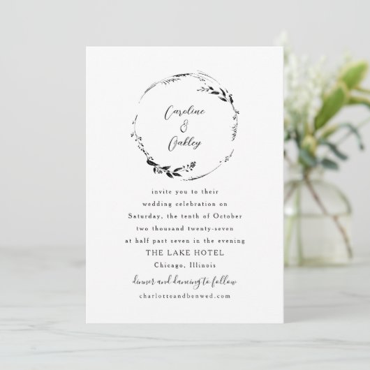 Invitation Élégant Mariage Boho de courge blanche noire (Debout devant)