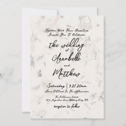 Invitation Élégant Mariage Boho en papier de semence manuscri (Devant)