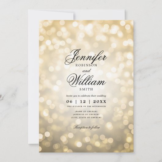 Invitation Elégant Mariage Bokeh Lumières Script romantique O (Devant)