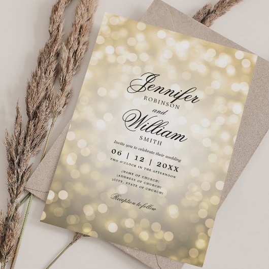 Invitation Elégant Mariage Bokeh Lumières Script romantique O