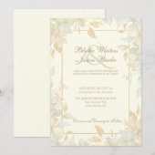 Invitation Élégant mariage botanique à bordure dorée et feuil (Devant / Derrière)