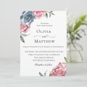 Invitation Élégant Mariage botanique bleu marine Mauve (Debout devant)