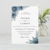 Invitation Élégant Mariage botanique de chardon bleu (Debout devant)