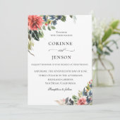 Invitation Élégant Mariage botanique de corail de la marine (Debout devant)