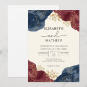 Invitation Elégant Mariage botanique de la marine et de la Bo (Devant / Derrière)