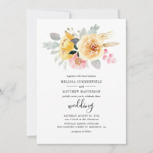 Invitation Élégant Mariage botanique de script d'aquarelle fl