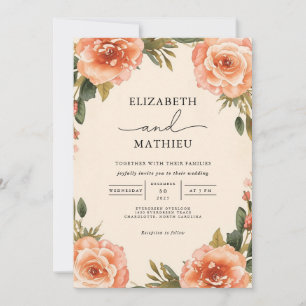 Invitation Élégant Mariage botanique en fleur de pêche