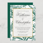 Invitation Élégant Mariage botanique en or foncé (Devant / Derrière)