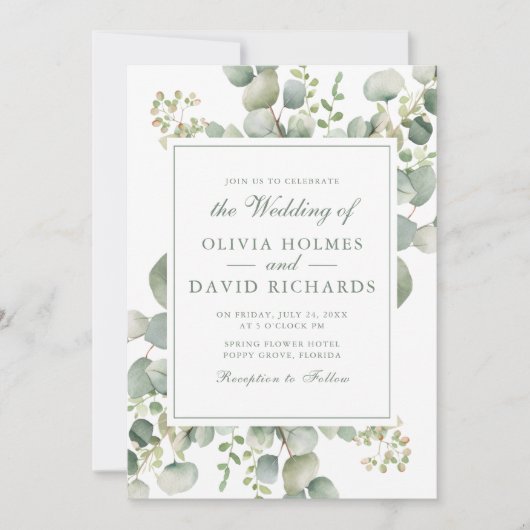 Invitation Elégant Mariage botanique Eucalyptus (Devant)