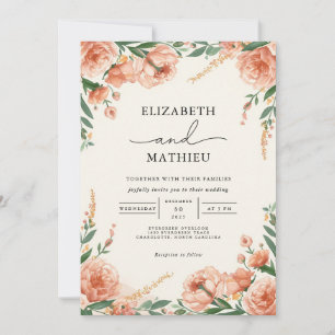 Invitation Élégant Mariage botanique floral de pêche