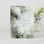 Invitation Élégant Mariage Botanique Hydrangea Or Blanc (Debout devant)