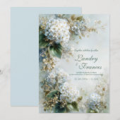Invitation Élégant Mariage Botanique Hydrangea Or Blanc (Devant / Derrière)