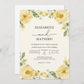 Invitation Élégant Mariage botanique jaune pâle (Devant / Derrière)