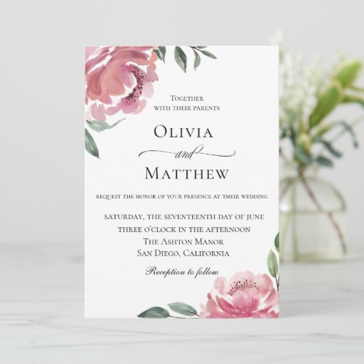 Invitation Élégant Mariage botanique Mauve (Debout devant)