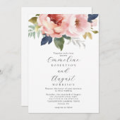 Invitation Élégant Mariage botanique rose pâle (Devant / Derrière)