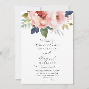 Invitation Élégant Mariage botanique rose pâle