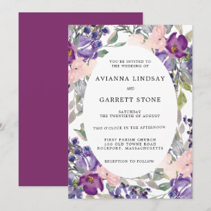 Invitation Élégant Mariage botanique rose violet